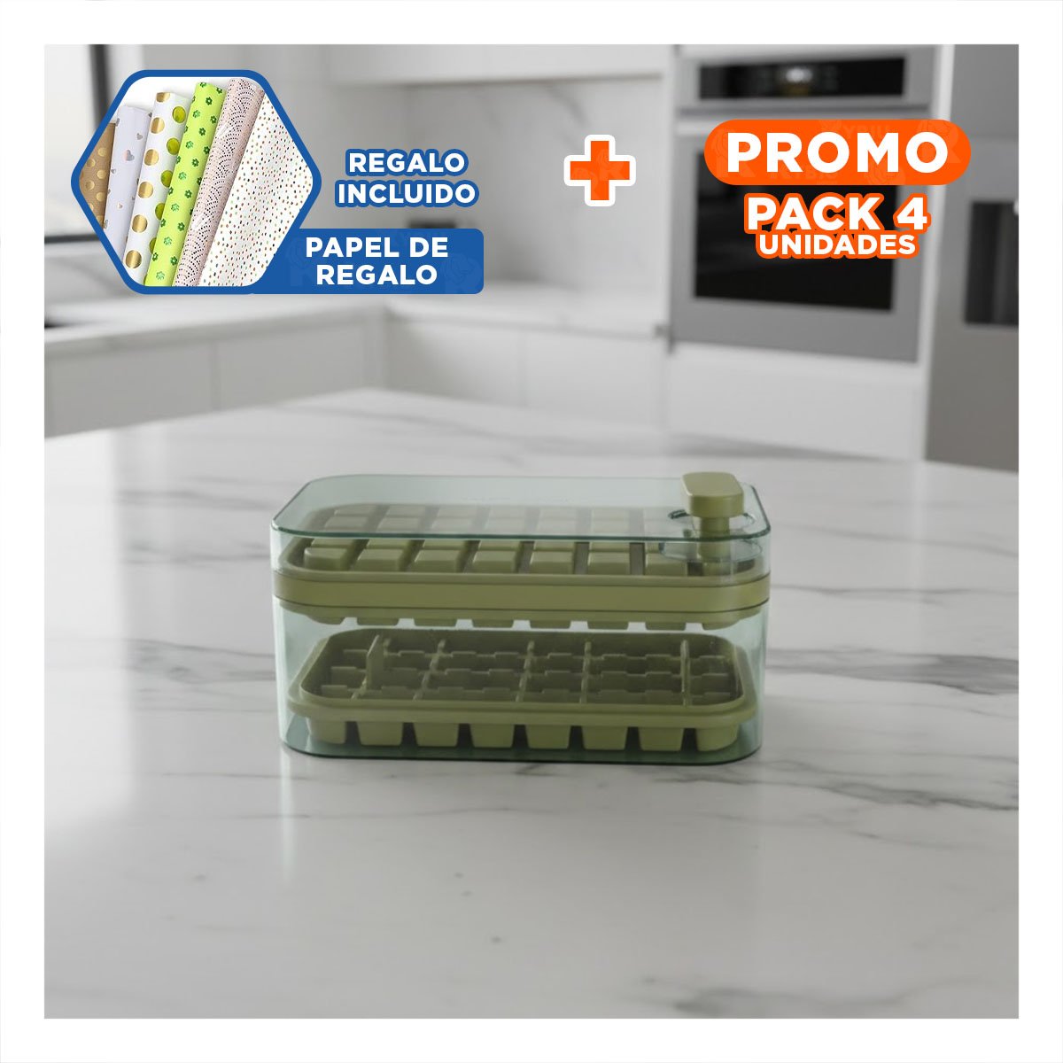 PACK4 CONTENEDOR COMPACTO MORADO PARA PREPARAR HIELO DIARIO Y+PAPEL REGALO - 1
