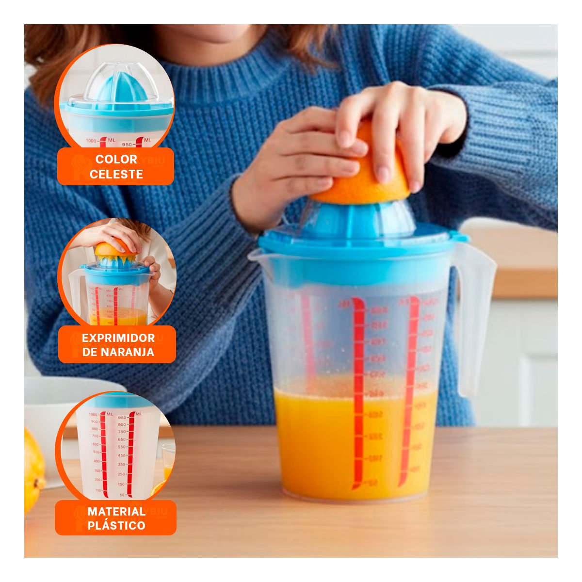 ACCESORIO DE COCINA PARA JUGO NATURAL DE NARANJA CELESTE Y+LIGAS REGALO - 2