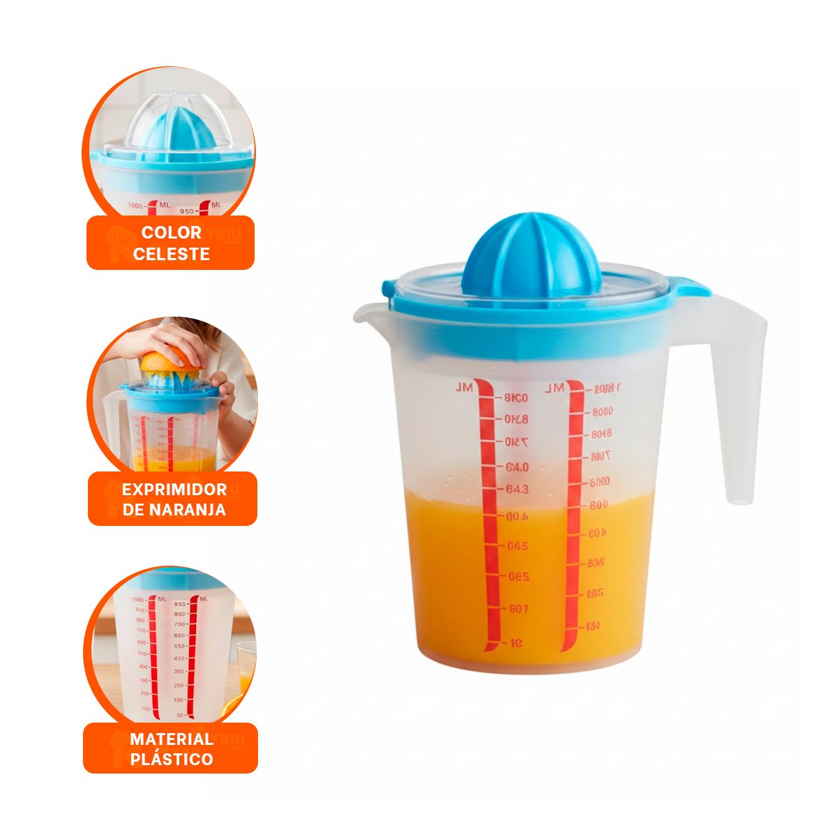 ACCESORIO DE COCINA PARA JUGO NATURAL DE NARANJA CELESTE Y+LIGAS REGALO - 3