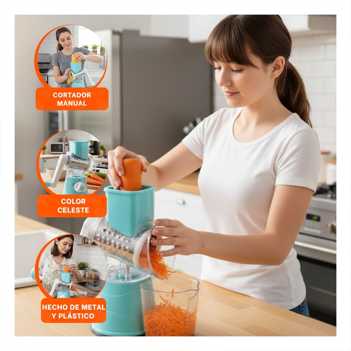 PACK6 DISPOSITIVO MANUAL PARA EXPRIMIR NARANJA 1000 ML CELESTE Y+REGALO STICKER - 3
