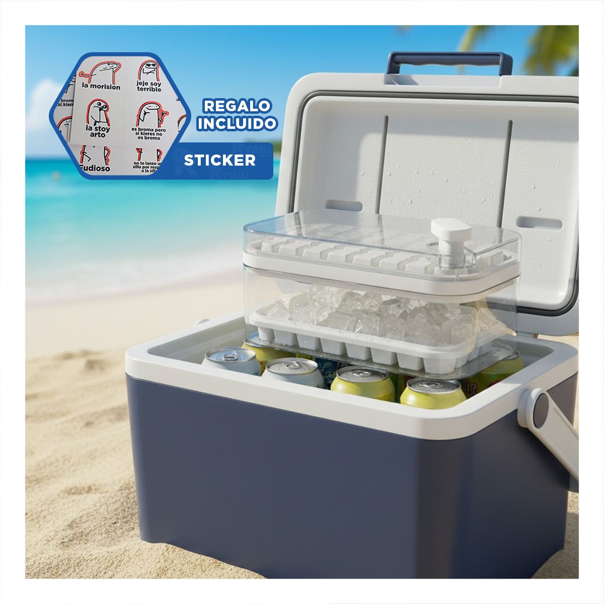 RECIPIENTE DOBLE BLANCO PARA HIELO CON FACIL DESMOLDE Y+REGALO STICKER - 1