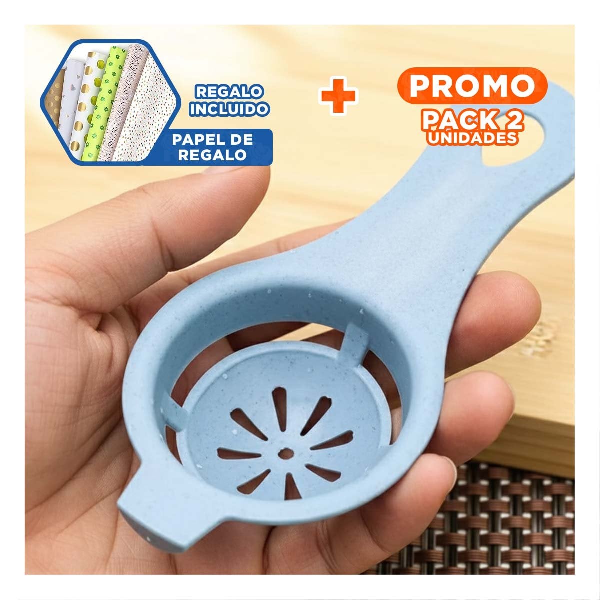 PACK2 ACCESORIO FUNCIONAL CON RECIPIENTE 1000 ML PARA COCINA CELESTE Y+PAPEL REGALO - 1