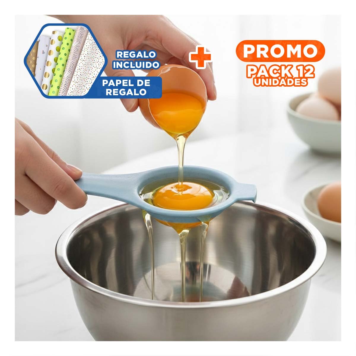 PACK12 DISPOSITIVO PRACTICO PARA JUGO NATURAL DE NARANJA CELESTE Y+PAPEL REGALO - 1