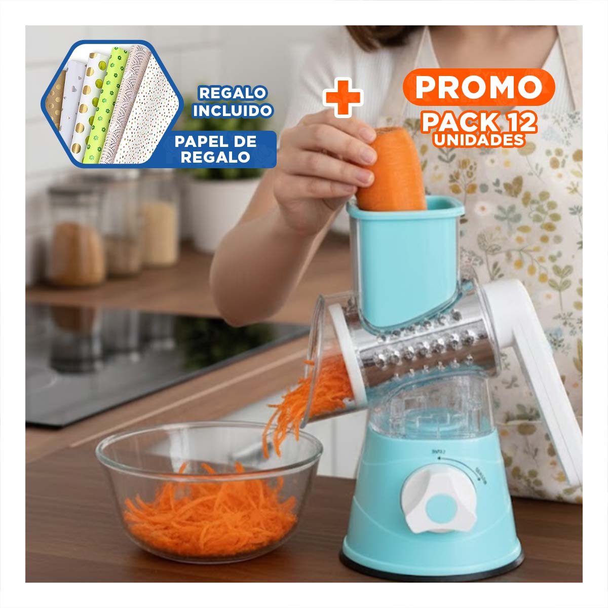 PACK12 DISPOSITIVO PRACTICO PARA JUGO NATURAL DE NARANJA CELESTE Y+PAPEL REGALO - 1