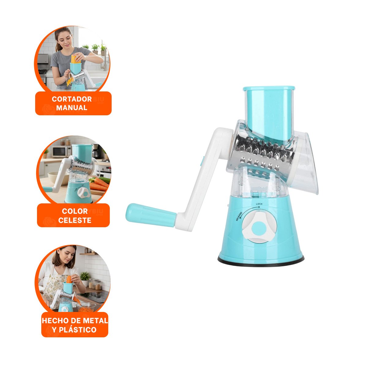 UTENSILIO PRACTICO CON RECIPIENTE GRADUADO 1000 ML CELESTE - 3