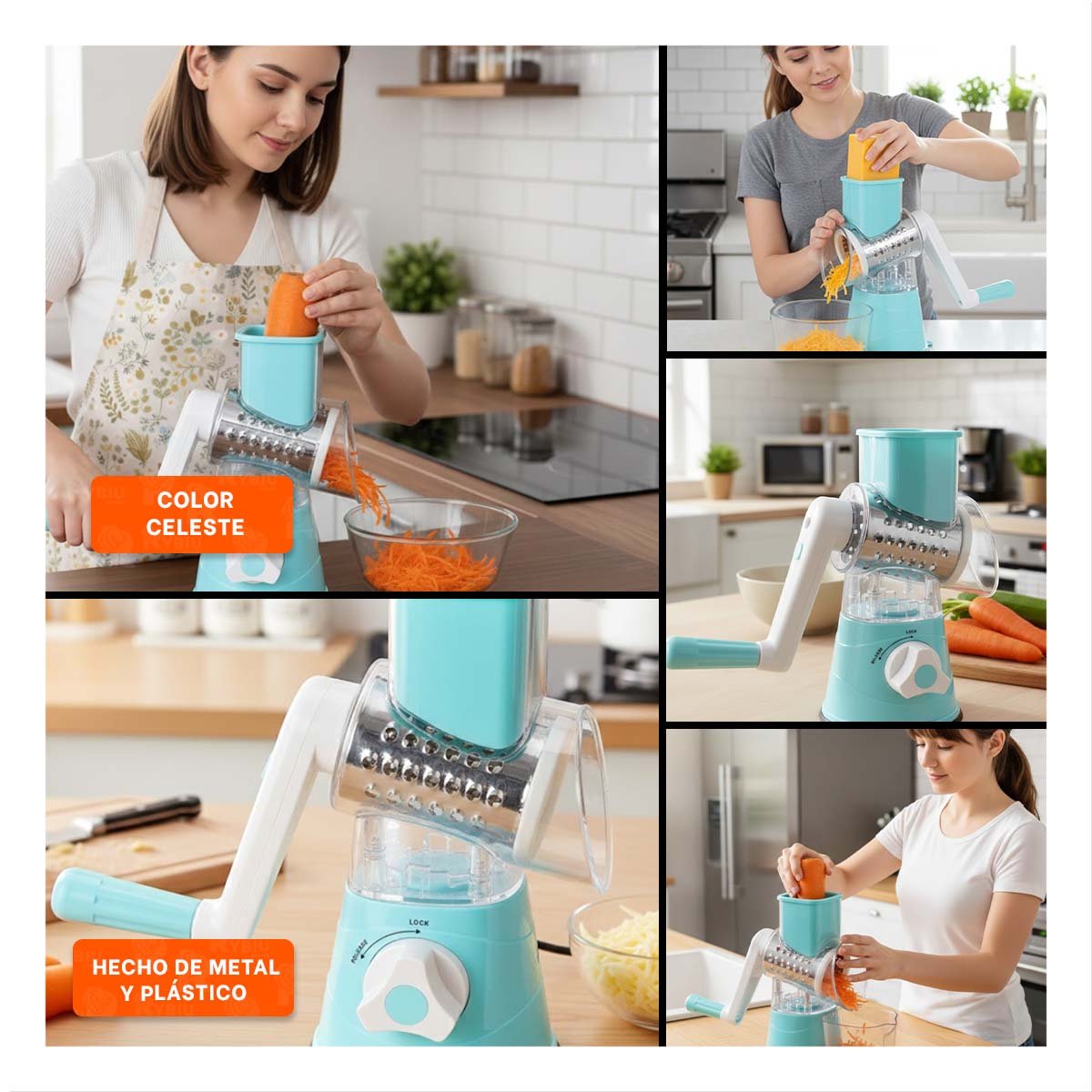 UTENSILIO PRACTICO CON RECIPIENTE GRADUADO 1000 ML CELESTE - 5