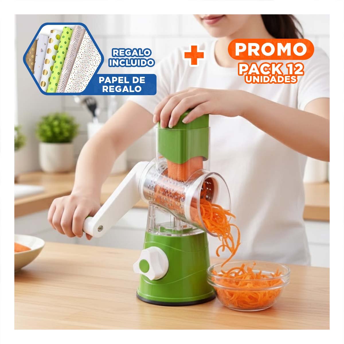 PACK12 DISPOSITIVO PRACTICO PARA JUGO NATURAL DE NARANJA CELESTE Y+PAPEL REGALO - 1