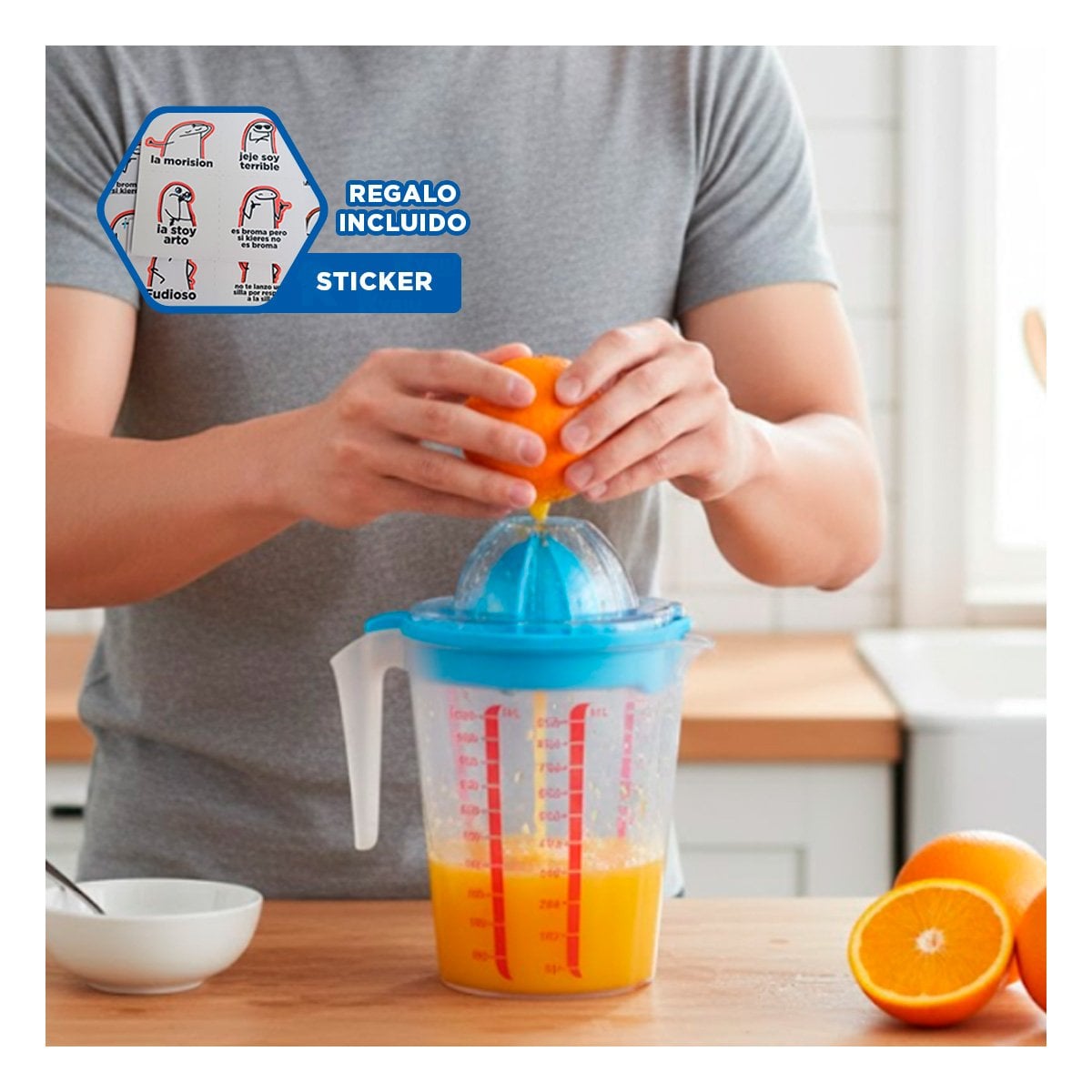 UTENSILIO FUNCIONAL PARA EXPRIMIR CITRICOS 1000 ML CELESTE Y+REGALO STICKER - 1