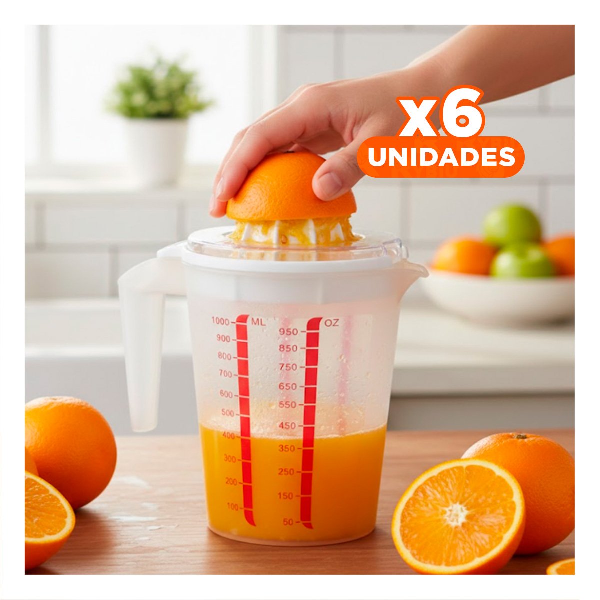 PACK6 DISPOSITIVO MANUAL PARA EXPRIMIR NARANJA 1000 ML CELESTE Y+REGALO STICKER - 1