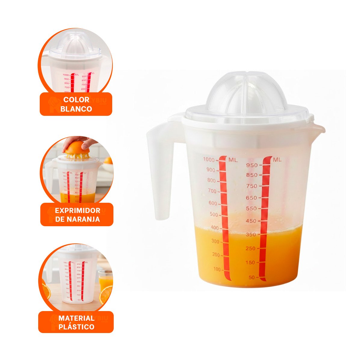 PACK6 DISPOSITIVO MANUAL PARA EXPRIMIR NARANJA 1000 ML CELESTE Y+REGALO STICKER - 2
