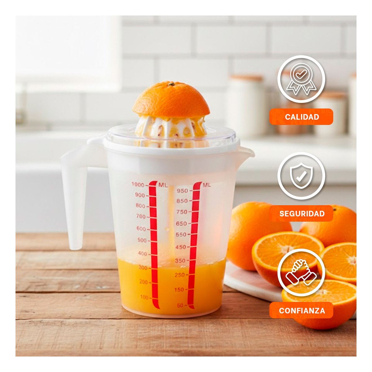 PACK6 DISPOSITIVO MANUAL PARA EXPRIMIR NARANJA 1000 ML CELESTE Y+REGALO STICKER - 3