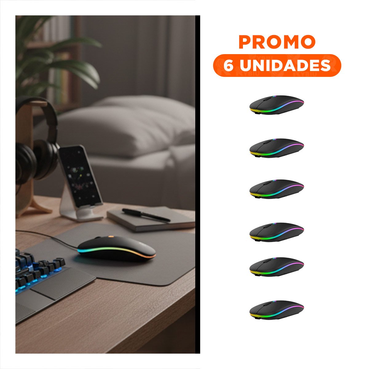 PACK6 EQUIPO INALAMBRICO TIPO MOUSE NEGRO PARA LAPTOP Y PC DE OFICINA MODERNA - 1