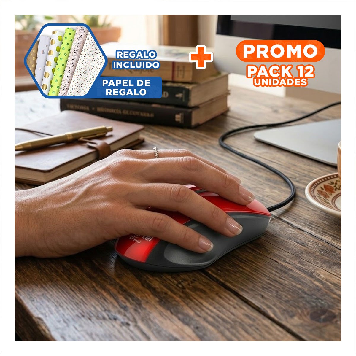PACK12 RATÓN ROJO PARA JUEGOS CON SENSOR NÍTIDO Y BOTONES PERSONALIZABLES Y+PAPEL REGALO - 1