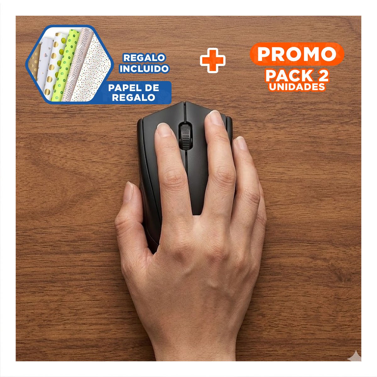 PACK2 DISPOSITIVO OPTICO NEGRO CON CONEXION USB Y DISENO ERGONOMICO PARA LAPTOP Y+PAPEL REGALO - 1