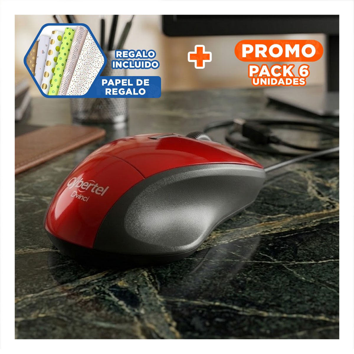 PACK6 CONTROL ROJO GAMER INALAMBRICO CON BOTONES PROGRAMABLES Y FLUIDO Y+PAPEL REGALO - 1