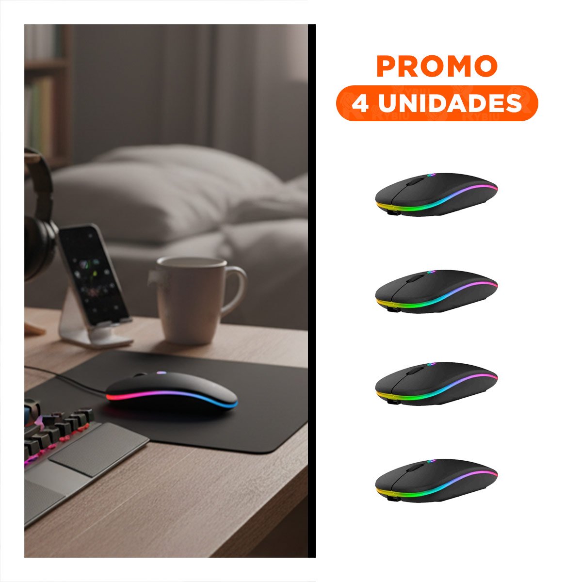 PACK4 HERRAMIENTA INALAMBRICA TIPO MOUSE NEGRO PARA COMPUTADORA DE TRABAJO Y+REGALO STICKER - 1