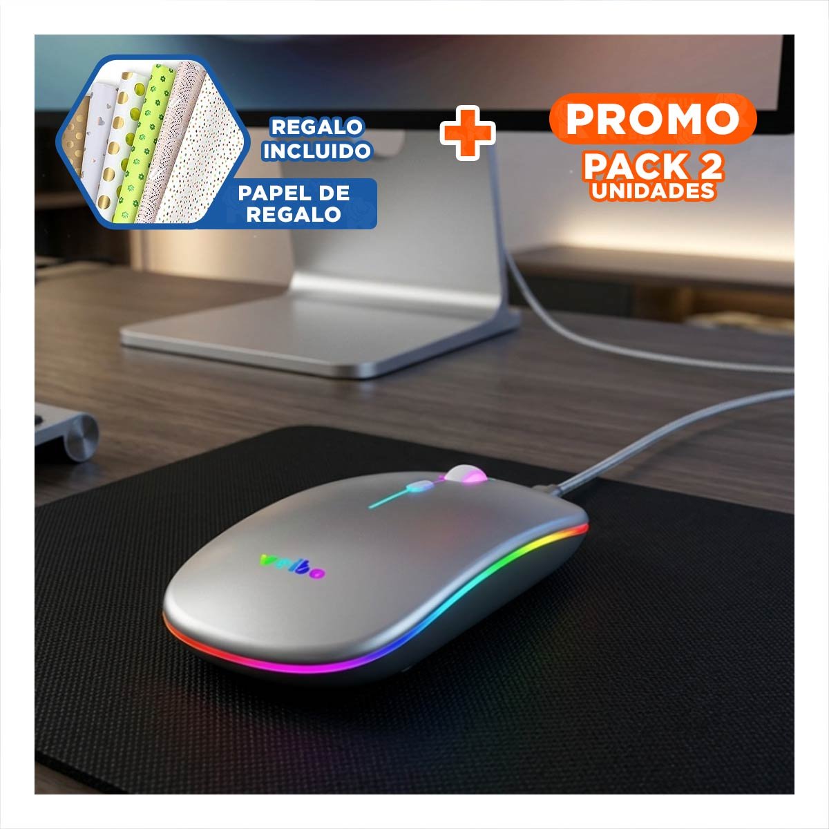 PACK2 HERRAMIENTA INALAMBRICA TIPO MOUSE PLOMO PARA LAPTOP Y PC DE OFICINA Y+PAPEL REGALO - 1
