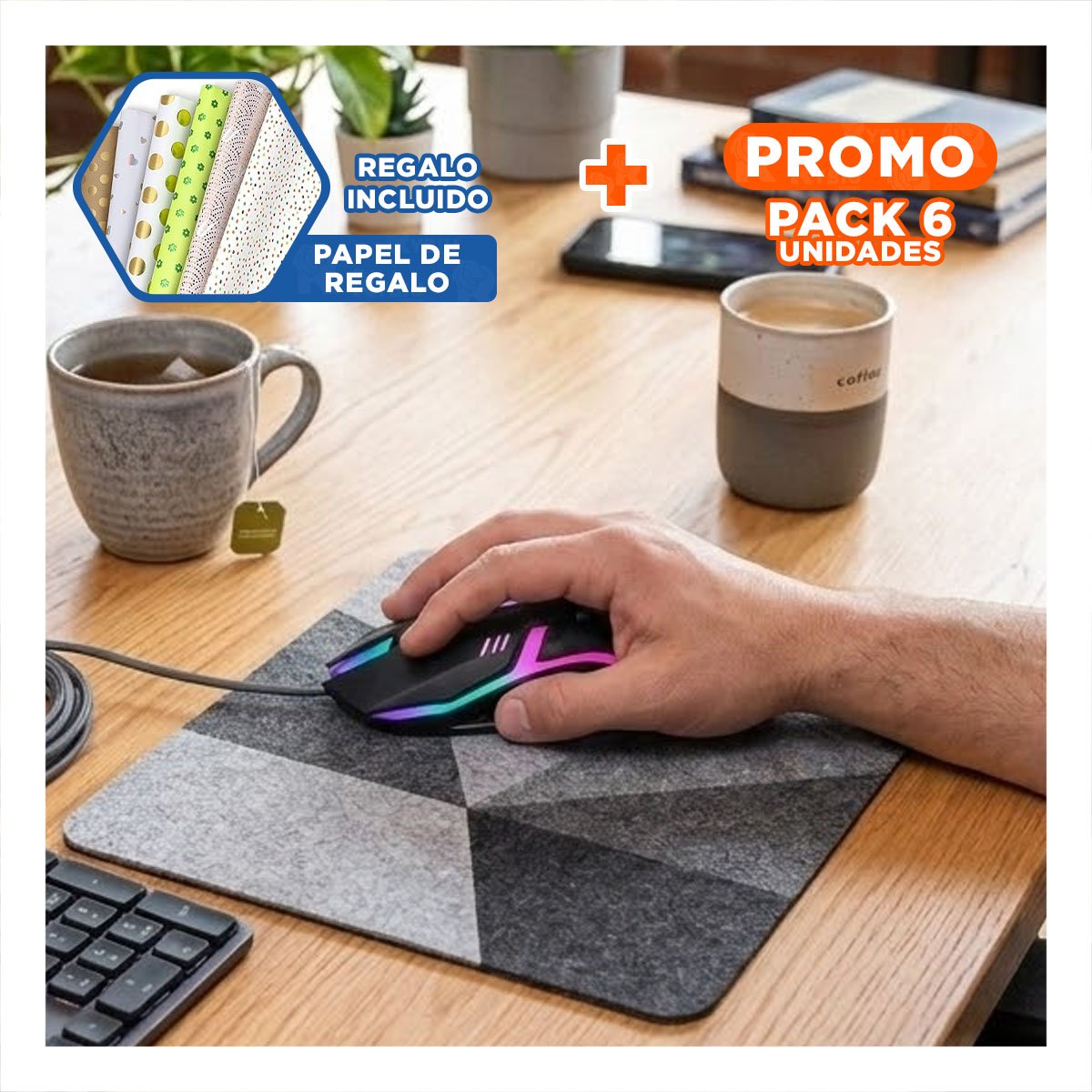 PACK6 MOUSE GAMER CON ILUMINACION LED Y ESTILO POTENTE PARA ESCRITORIO Y+PAPEL REGALO - 1