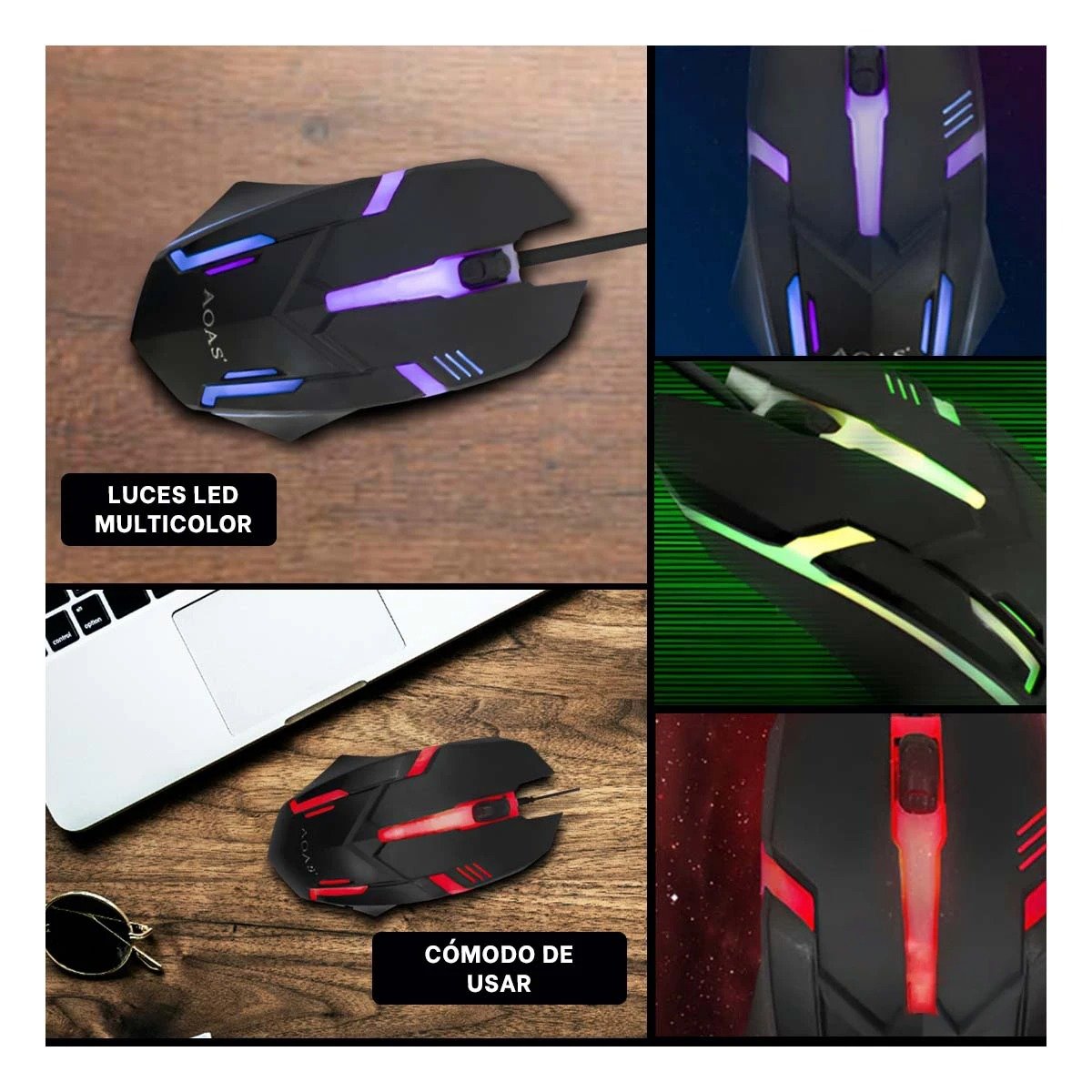 PACK6 MOUSE GAMER CON ILUMINACION LED Y ESTILO POTENTE PARA ESCRITORIO Y+PAPEL REGALO - 3