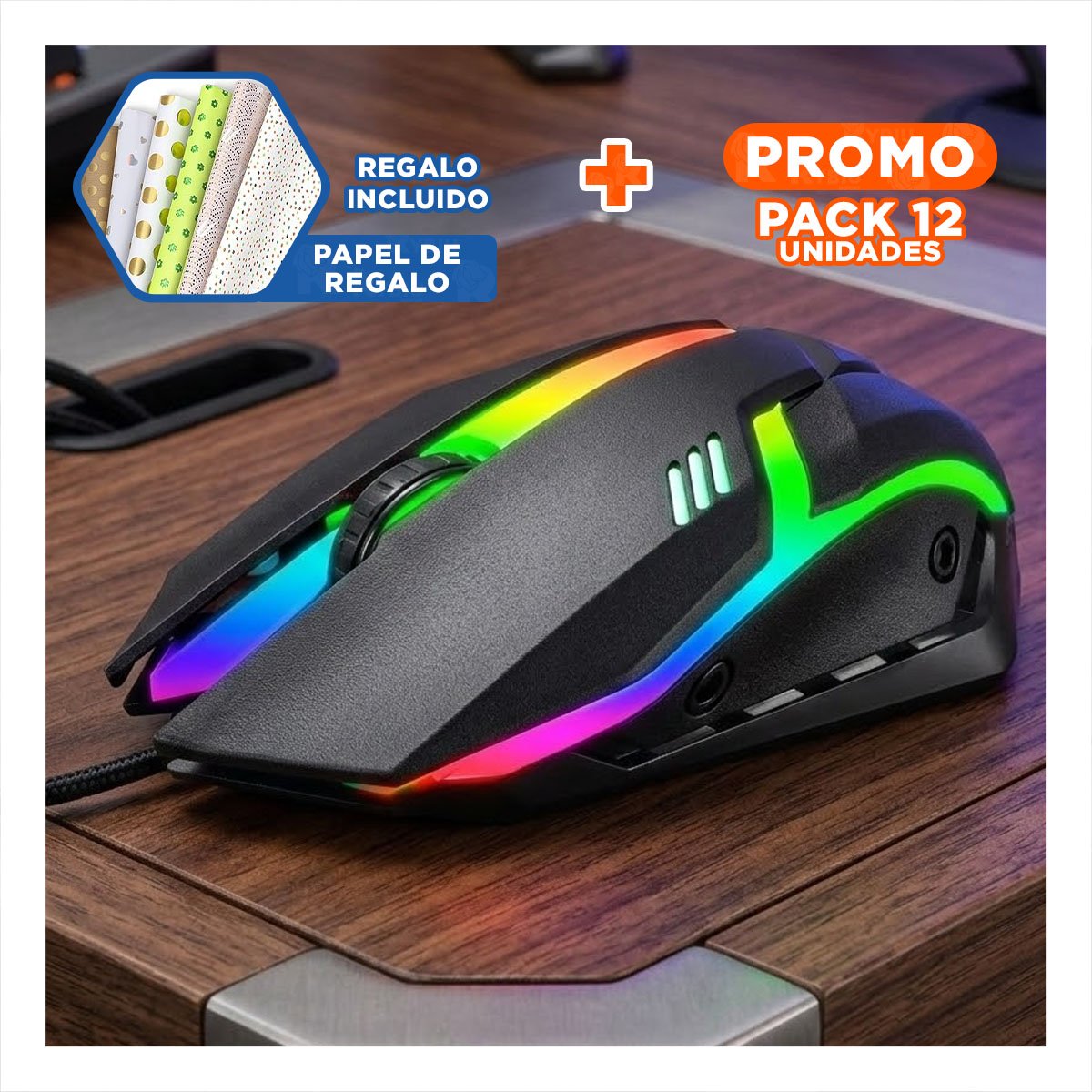 PACK12 CONTROLADOR GAMER CON ILUMINACION LED Y DISENO PRACTICO PARA GAMING Y+PAPEL REGALO - 1