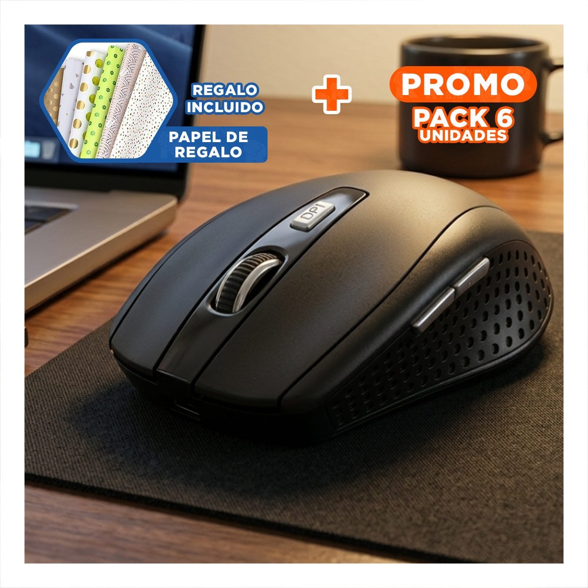 PACK6 PAQUETE COMPLETO TECLADO ILUMINADO CON MOUSE PARA COMPUTADORA Y+PAPEL REGALO - 1