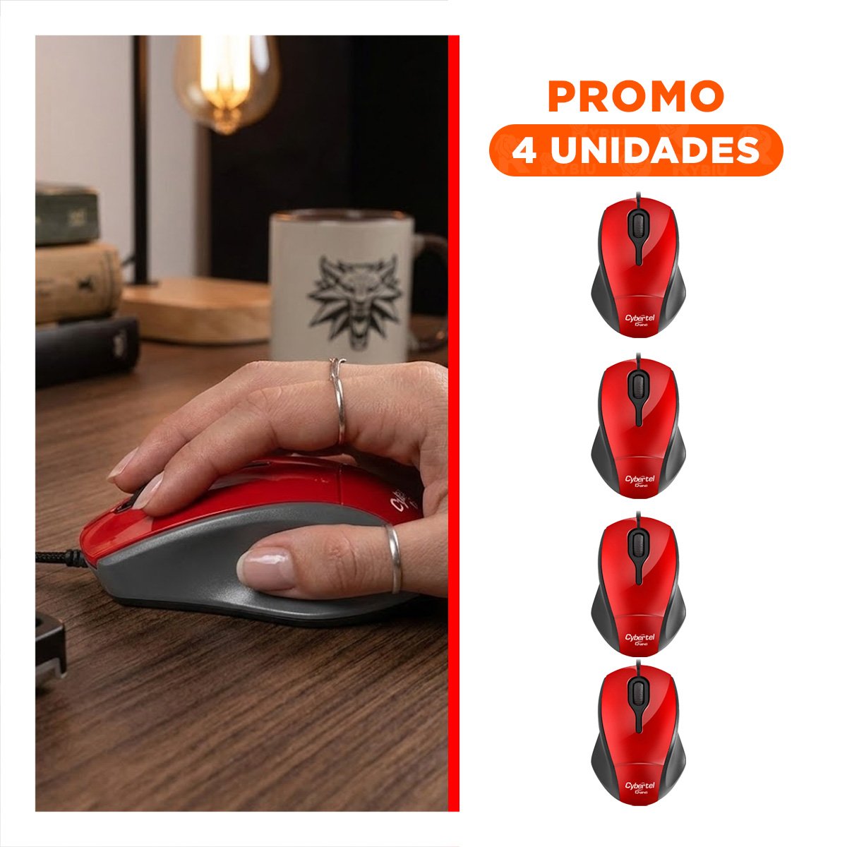 PACK4 RATÓN ROJO ERGONOMICO PARA PC CON BOTONES RAPIDOS Y PRECISIÓN Y+REGALO STICKER - 1