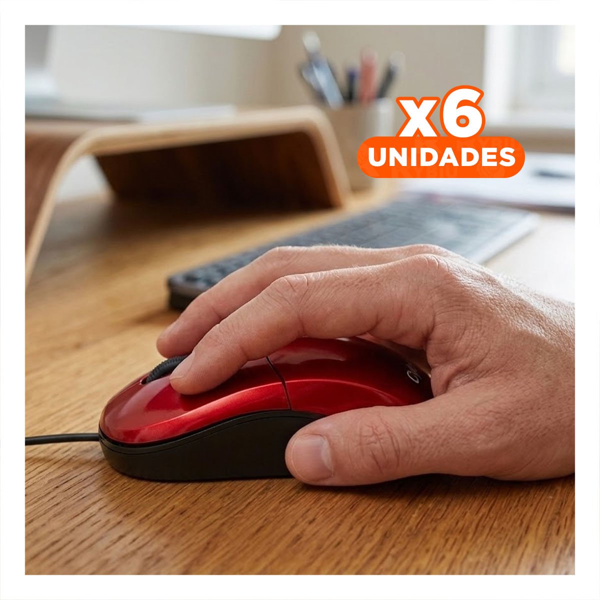 PACK6 MOUSE GAMER ROJO CON BOTONES PERSONALIZABLES Y MOVIMIENTO SUAVE Y+REGALO STICKER - 1