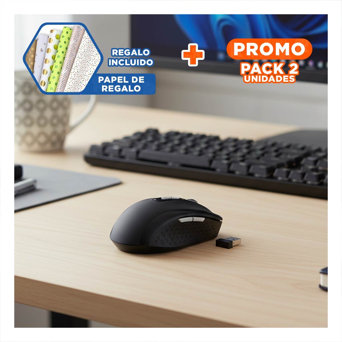 PACK2 KIT GAMER TECLADO ILUMINADO CON MOUSE PARA COMPUTADORA DE OFICINA Y+PAPEL REGALO - 1