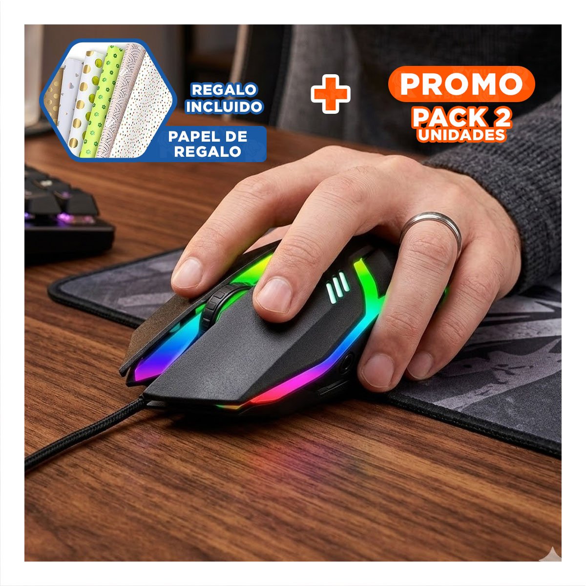 PACK2 DISPOSITIVO GAMER CON LUCES LED Y DISENO PORTATIL PARA COMPUTADORA Y+PAPEL REGALO - 1