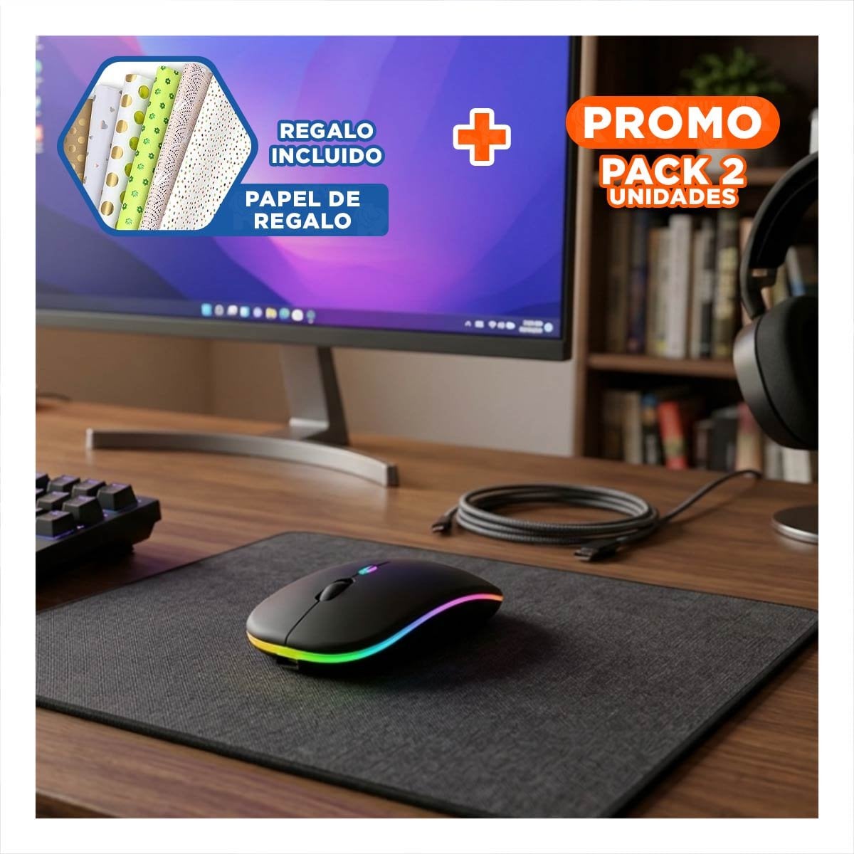 PACK2 ACCESORIO INALAMBRICO TIPO MOUSE NEGRO PARA COMPUTADORA PORTATIL Y+PAPEL REGALO - 1