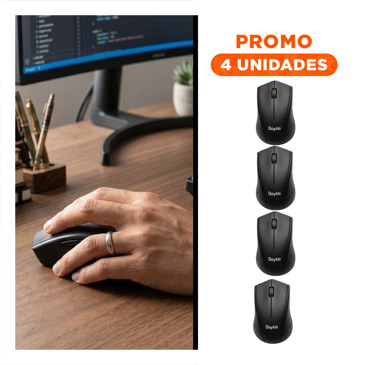 PACK4 APUNTADOR CABLEADO NEGRO CON CONEXION USB Y DESPLAZAMIENTO FLUIDO Y+REGALO STICKER - 1