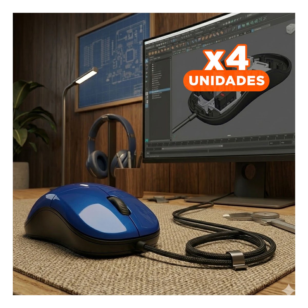 PACK4 MOUSE GAMER AZUL CON BOTONES PERSONALIZABLES Y MOVIMIENTO SUAVE - 1