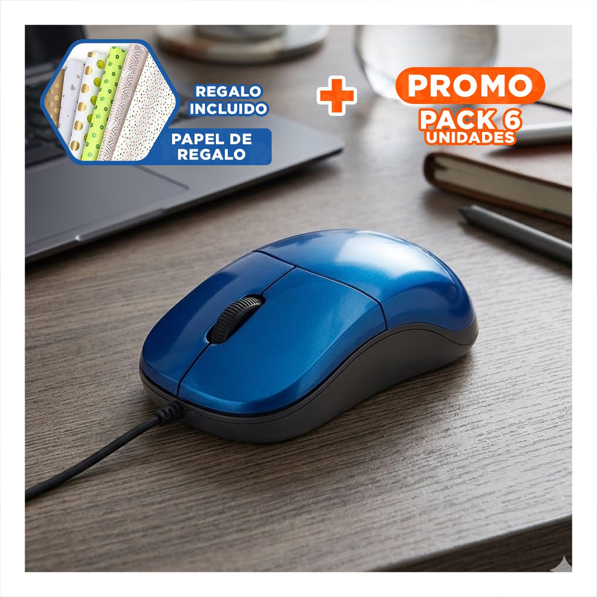 PACK6 CONTROL AZUL GAMER INALAMBRICO CON BOTONES PROGRAMABLES Y FLUIDO Y+PAPEL REGALO - 1