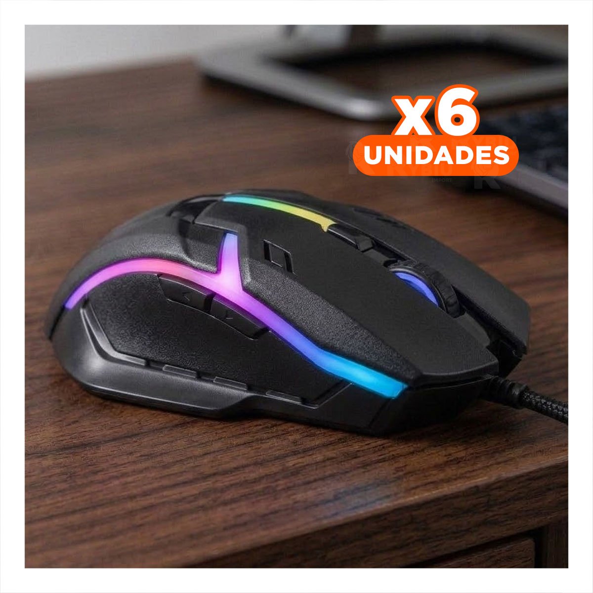 PACK6 RATON GAMER CON LUCES LED Y FORMA ERGONOMICA PARA JUEGO CONTINUO Y+REGALO STICKER - 1
