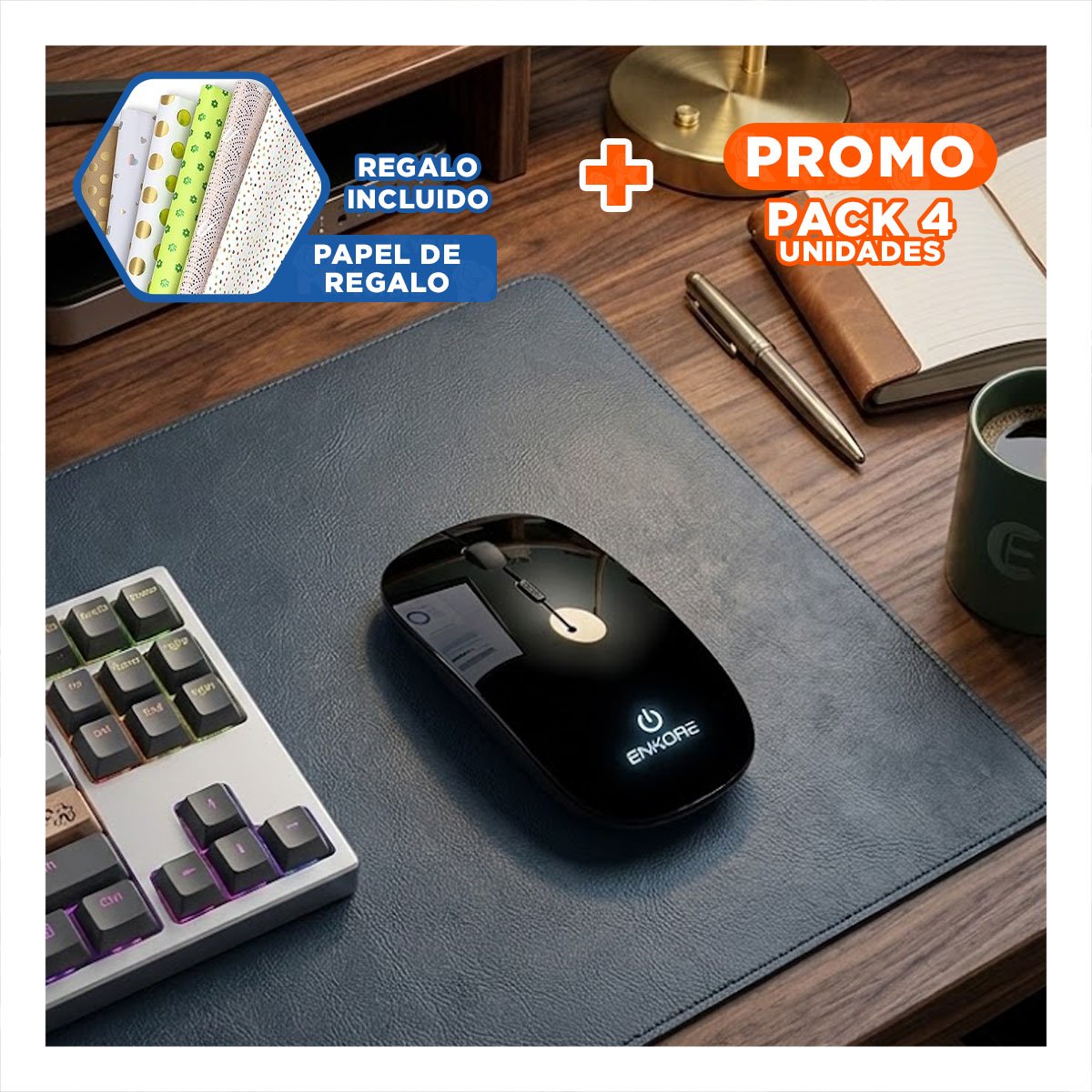 PACK4 CONTROL NEGRO INALAMBRICO CON BOTONES SILENCIOSOS Y LUCES LED INTEGRADAS Y+PAPEL REGALO - 1