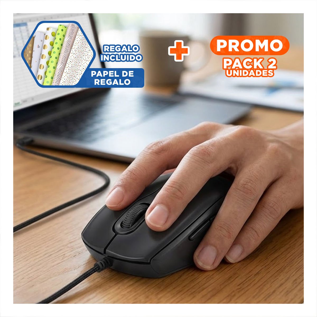 PACK2 ACCESORIO COMPACTO NEGRO CON DISEÑO ERGONOMICO Y CONECTIVIDAD RAPIDA Y+PAPEL REGALO - 1