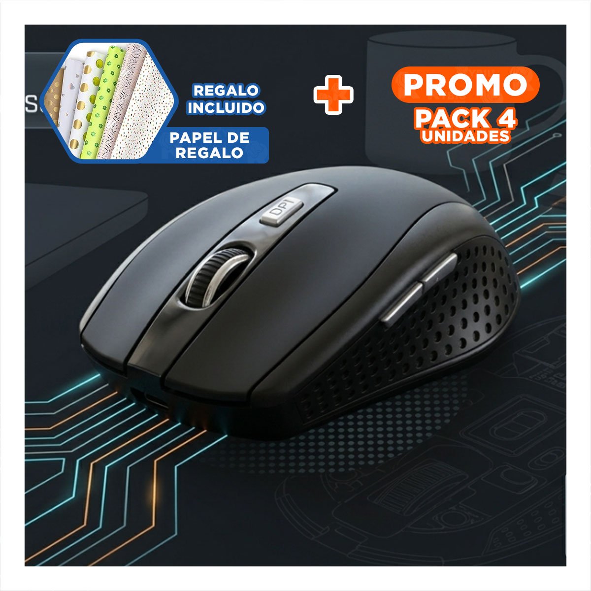 PACK4 CONJUNTO COMPLETO TECLADO ILUMINADO CON MOUSE PARA PC DE ESCRITORIO Y+PAPEL REGALO - 1