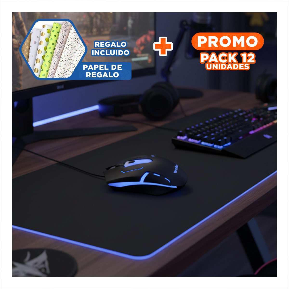 PACK12 CONTROL NEGRO PARA COMPUTADORA PERSONAL CON MOVIMIENTO ESTABLE Y+PAPEL REGALO - 1