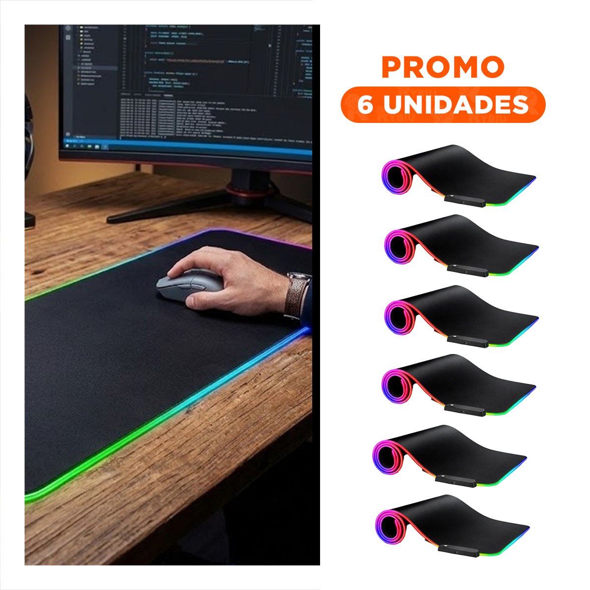 PACK6 ALFOMBRILLA GAMER RGB CON LUCES LED DISENO ANTIDESLIZANTE Y DURABLE - 1