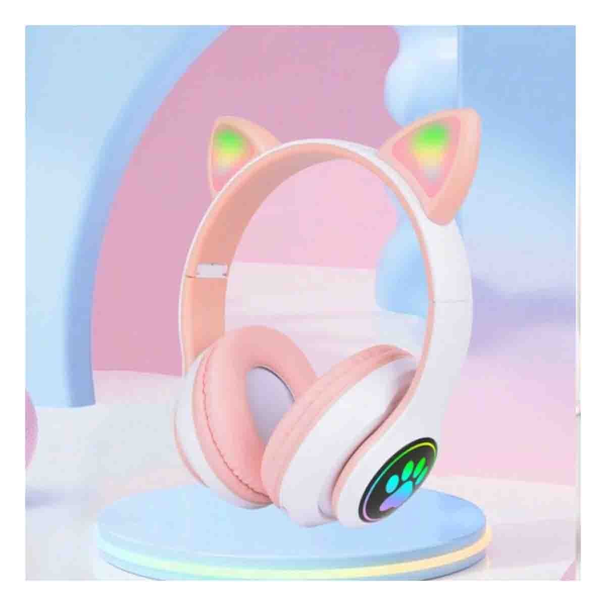 PACK4 AUDIFONOS DEPORTIVOS TIPO GATO CON LUCES CON HUELLITAS PARA RELAJACION ROSADO - 2