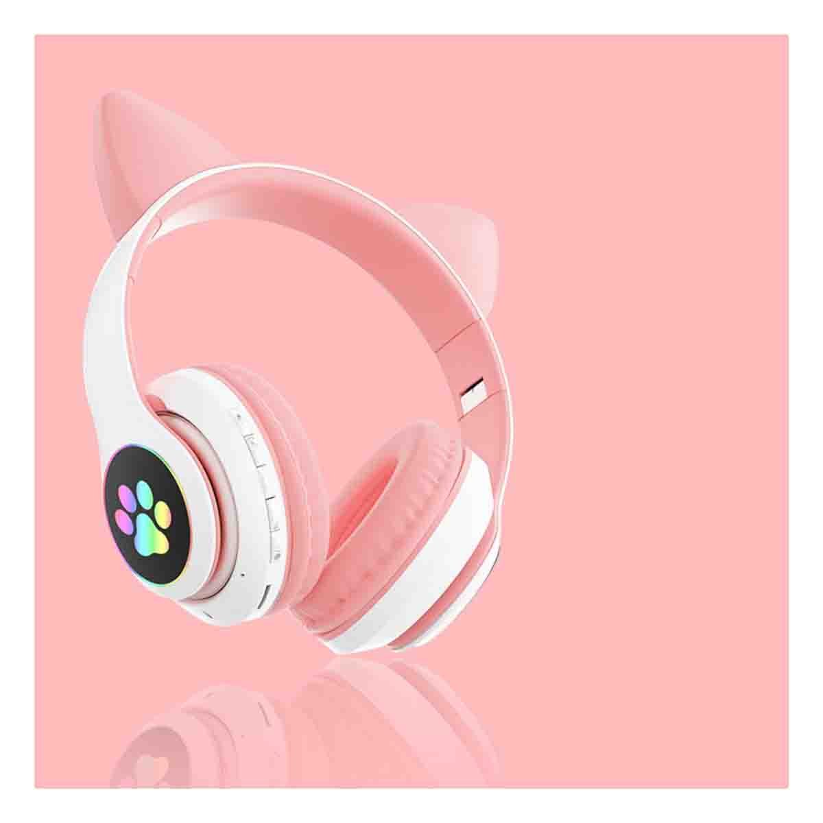 PACK4 AUDIFONOS DEPORTIVOS TIPO GATO CON LUCES CON HUELLITAS PARA RELAJACION ROSADO - 5