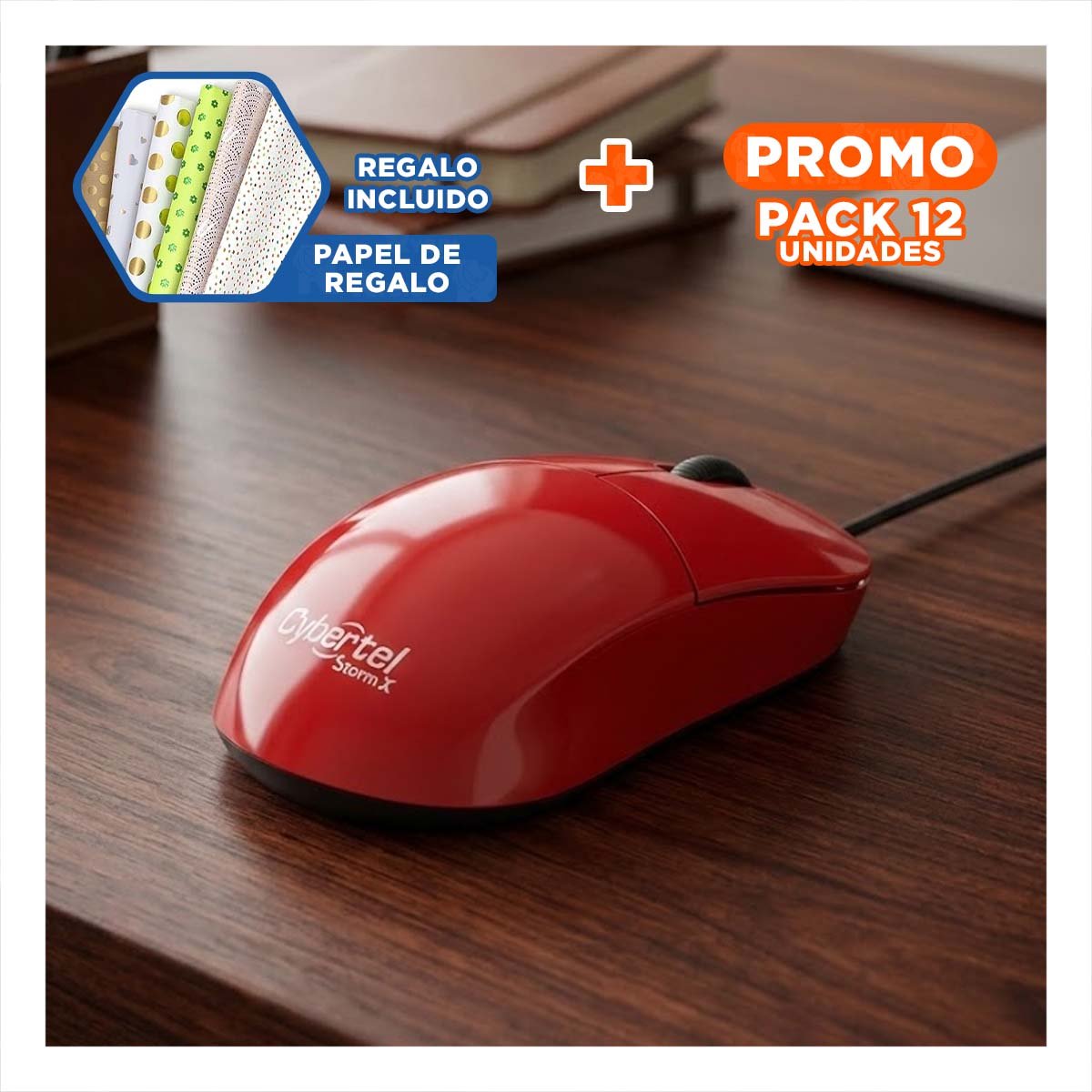 PACK12 RATÓN ROJO ERGONOMICO PARA PC CON BOTONES RAPIDOS Y PRECISIÓN Y+PAPEL REGALO - 1