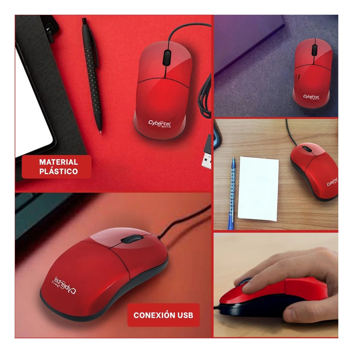 PACK12 RATÓN ROJO ERGONOMICO PARA PC CON BOTONES RAPIDOS Y PRECISIÓN Y+PAPEL REGALO - 2