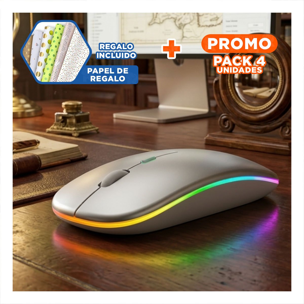 PACK4 ACCESORIO DE COMPUTO BLANCO PARA DESPLAZAMIENTO AGIL EN LAPTOP Y+PAPEL REGALO - 1