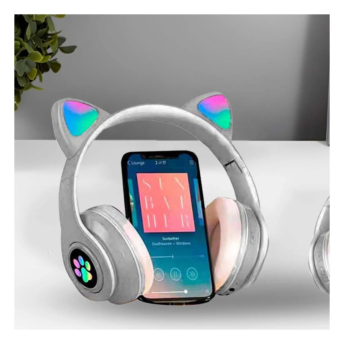 PACK4 AUDIFONOS DEPORTIVOS TIPO GATO CON LUCES CON HUELLITAS PARA RELAJACION PLOMO - 3