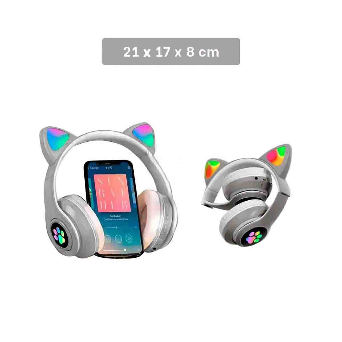 PACK4 AUDIFONOS DEPORTIVOS TIPO GATO CON LUCES CON HUELLITAS PARA RELAJACION PLOMO - 4
