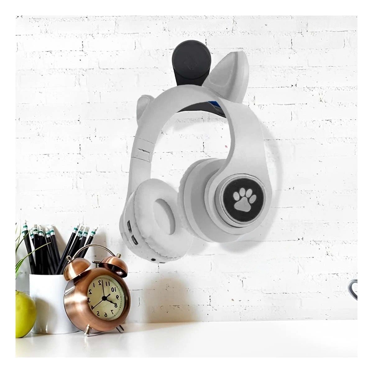 PACK4 AUDIFONOS DEPORTIVOS TIPO GATO CON LUCES CON HUELLITAS PARA RELAJACION PLOMO - 5