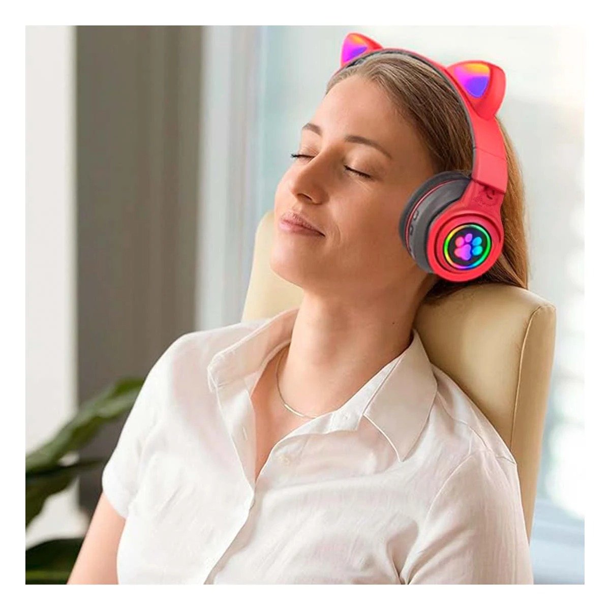 PACK4 HEADSET WIRELESS TIPO GATO CON LUCES CON HUELLITAS PARA ENTRENAR ROJO Y+REGALO STICKER - 5