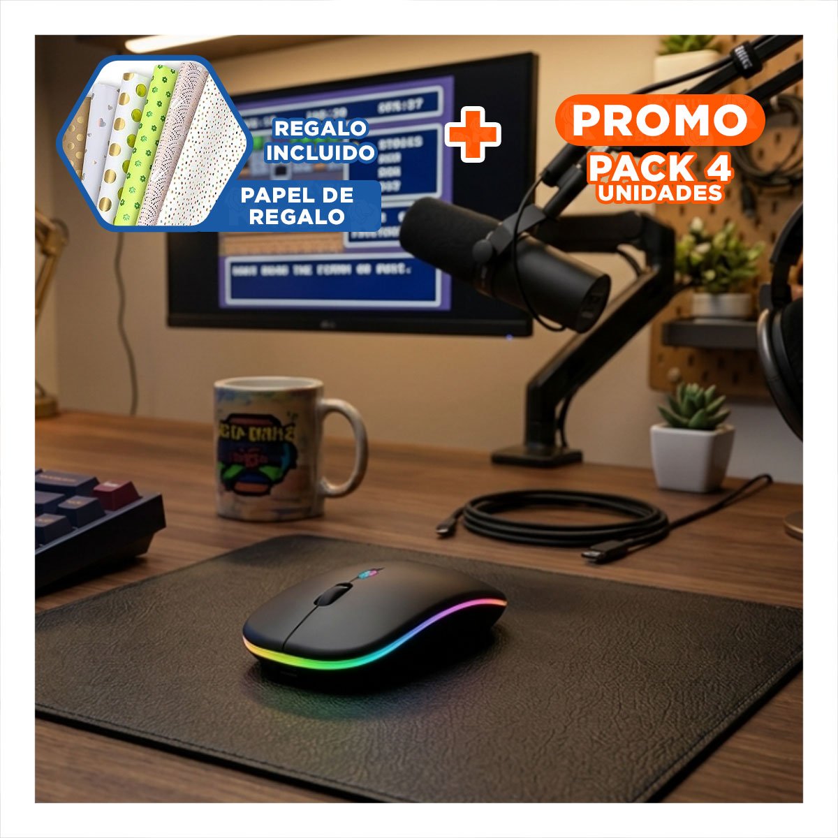 PACK4 APUNTADOR INALAMBRICO TIPO MOUSE NEGRO PARA PC Y LAPTOP DE USO DIARIO Y+PAPEL REGALO - 1