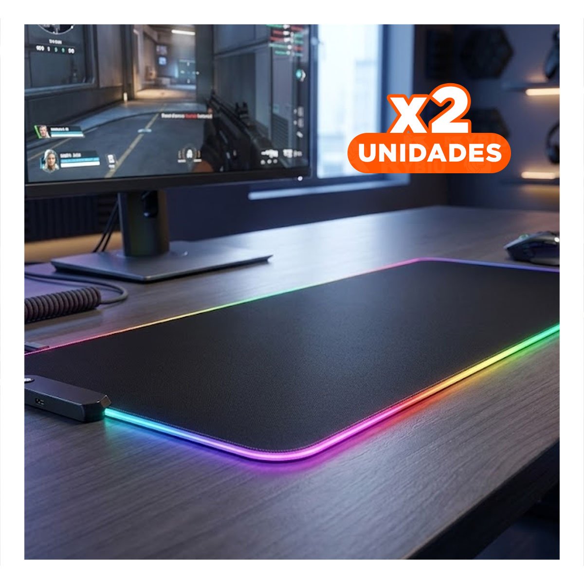 PACK2 TAPETE GAMER RGB CON LUCES LED ESTILO PROFESIONAL Y POTENTE Y+REGALO STICKER - 1